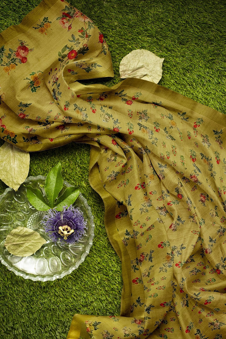 Mehndi Green Floral Textured Everyday Saree