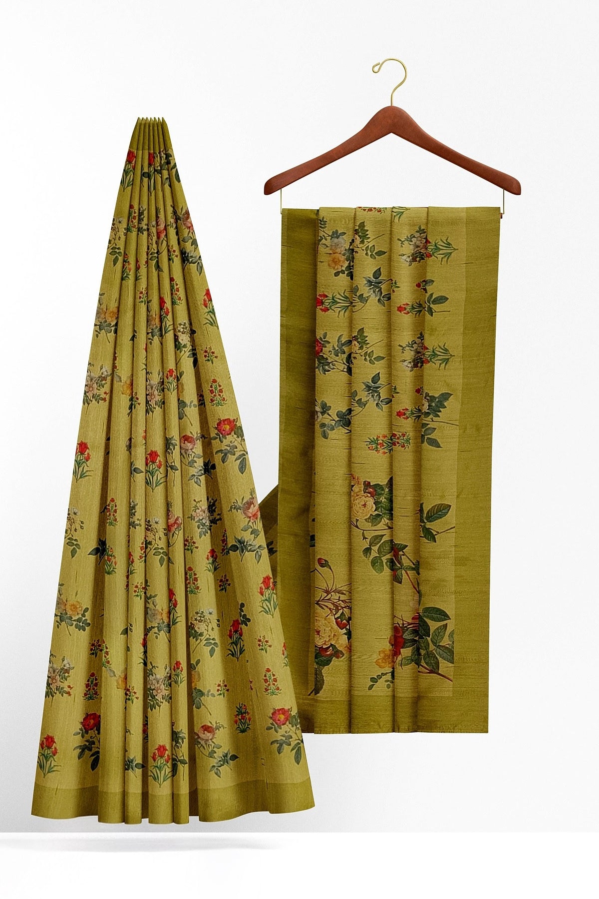 Mehndi Green Floral Textured Everyday Saree