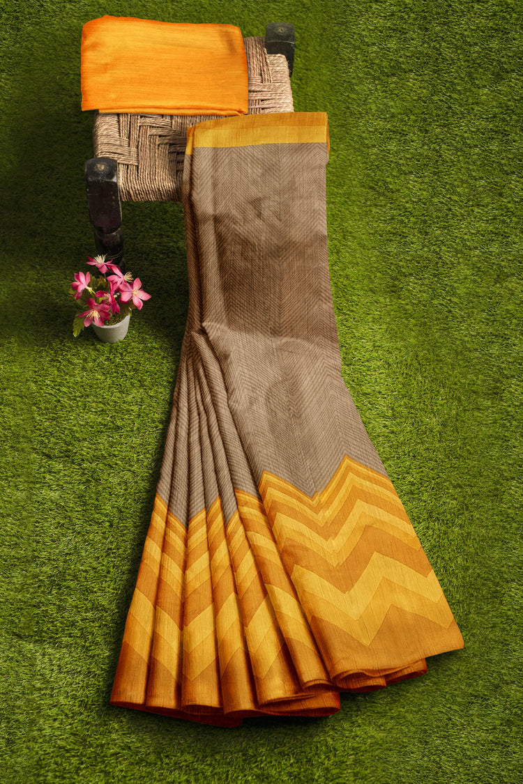 Mustard Brown Pure Tussar Saree