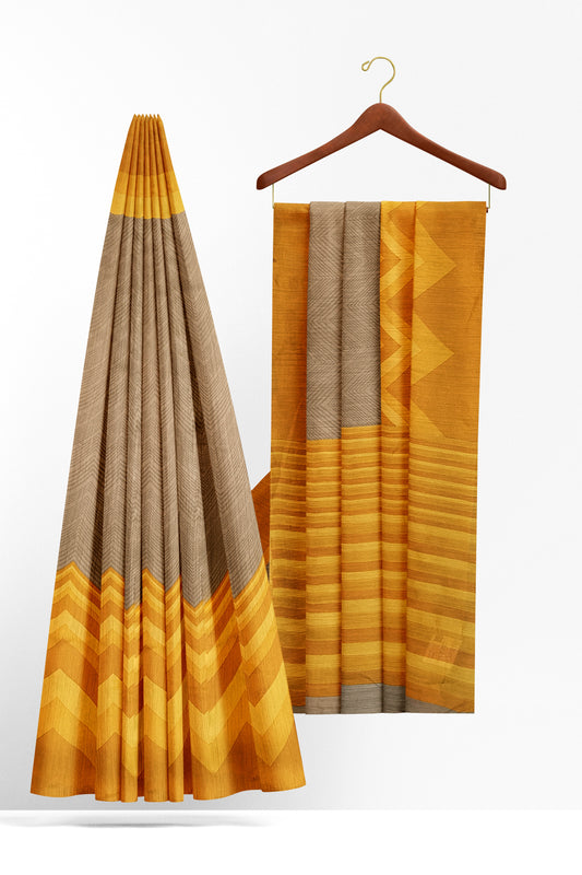 Mustard Brown Pure Tussar Saree