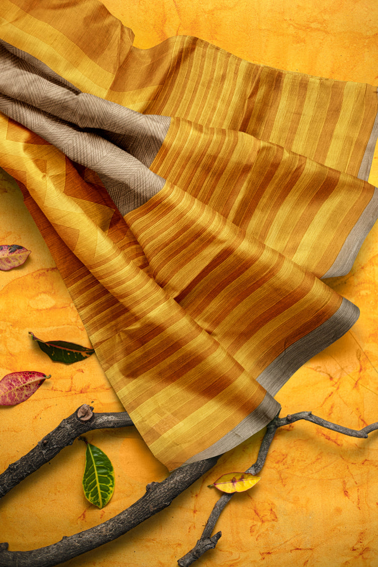 Mustard Brown Pure Tussar Saree
