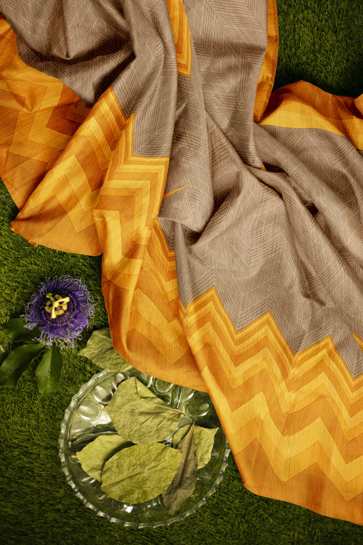 Mustard Brown Pure Tussar Saree