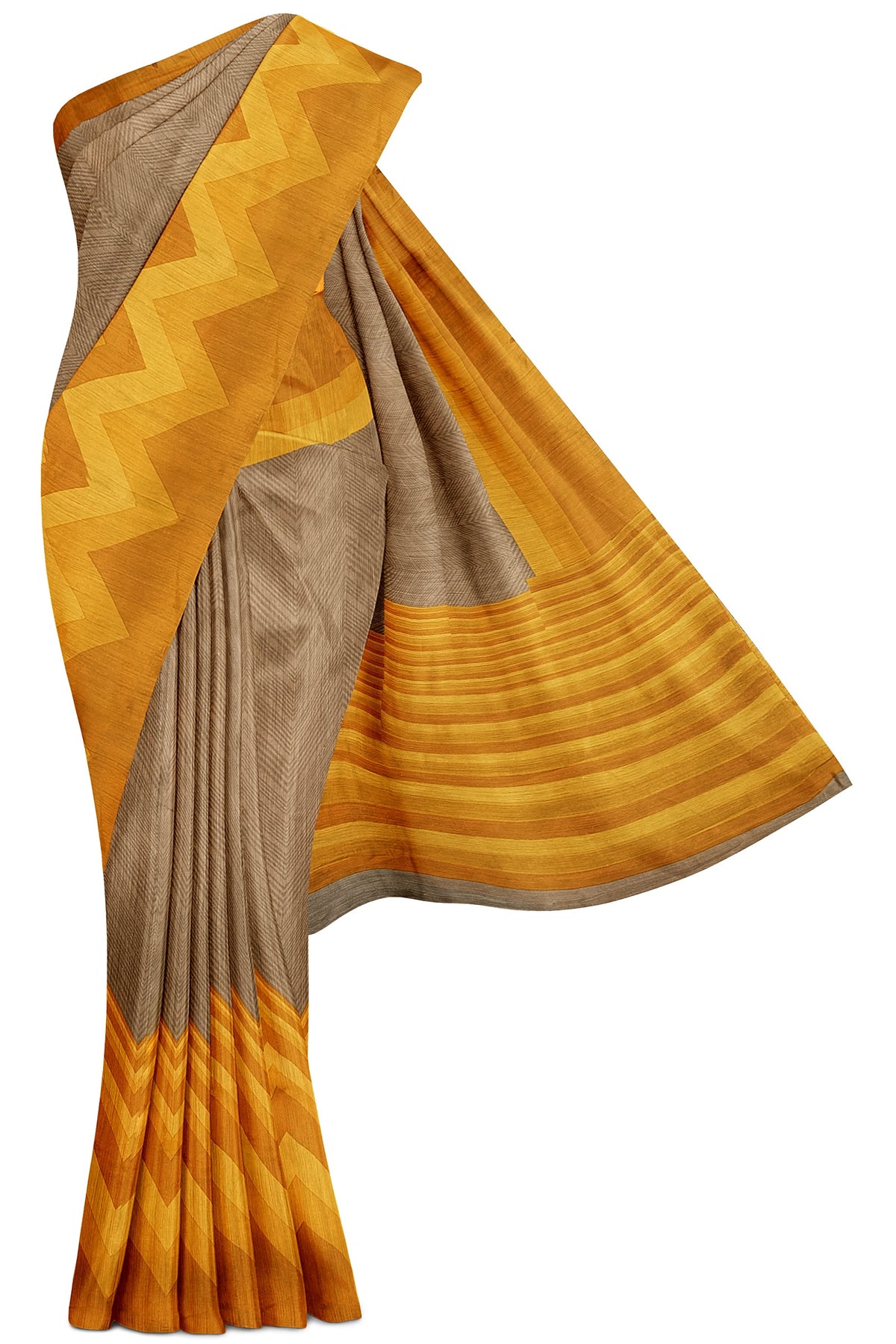 Mustard Brown Pure Tussar Saree