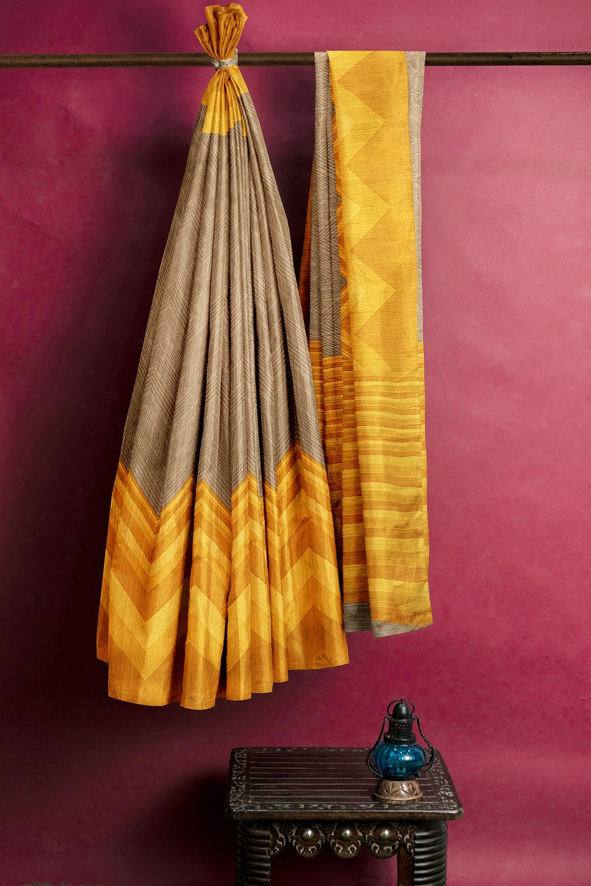 Mustard Brown Pure Tussar Saree