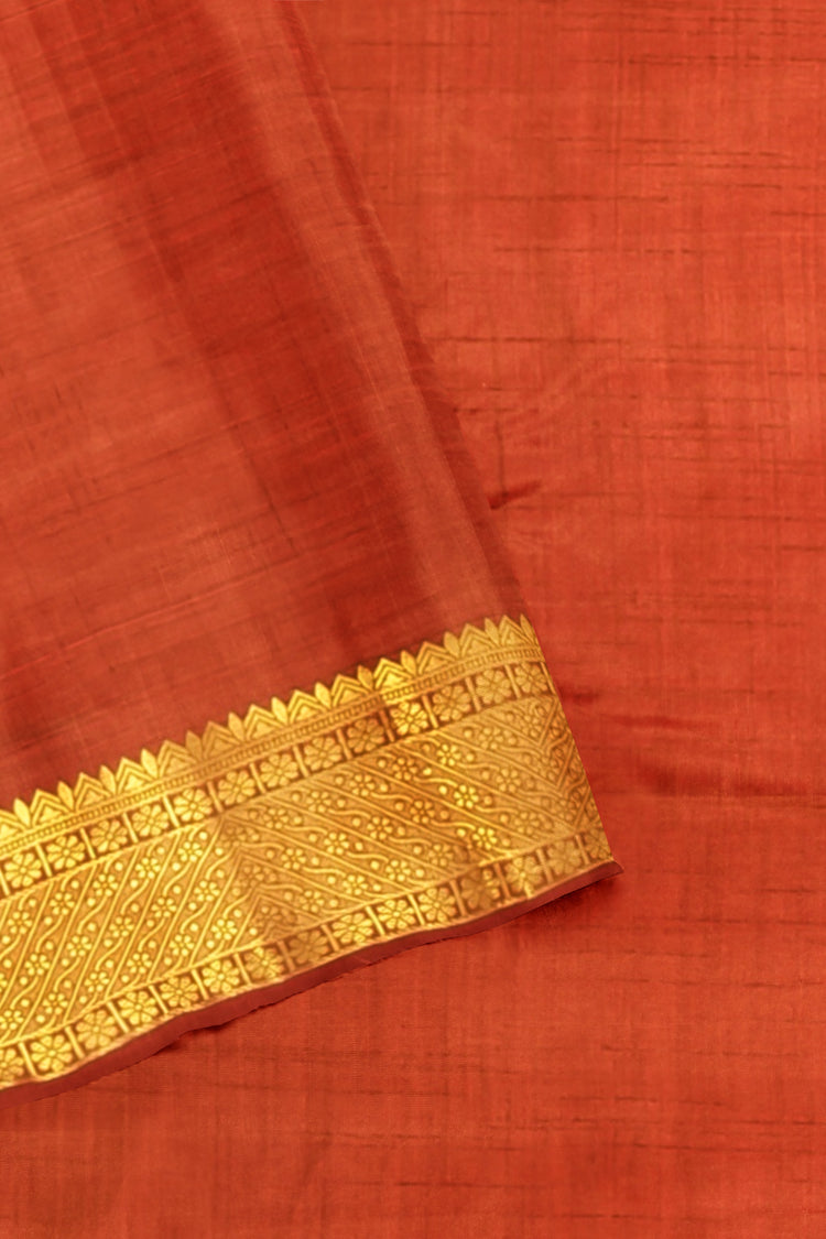 Mustard Golden Red Silk Saree