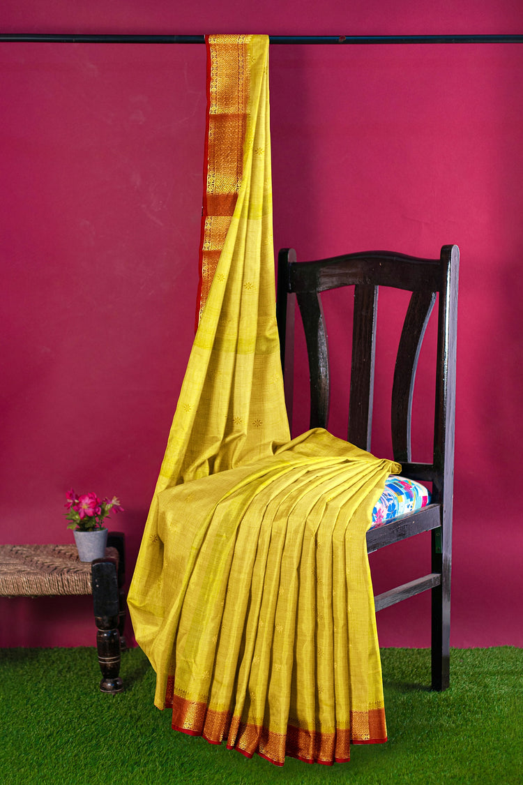 Mustard Golden Red Silk Saree