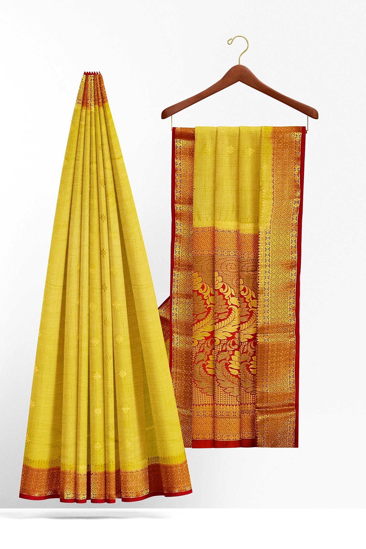 Mustard Golden Red Silk Saree