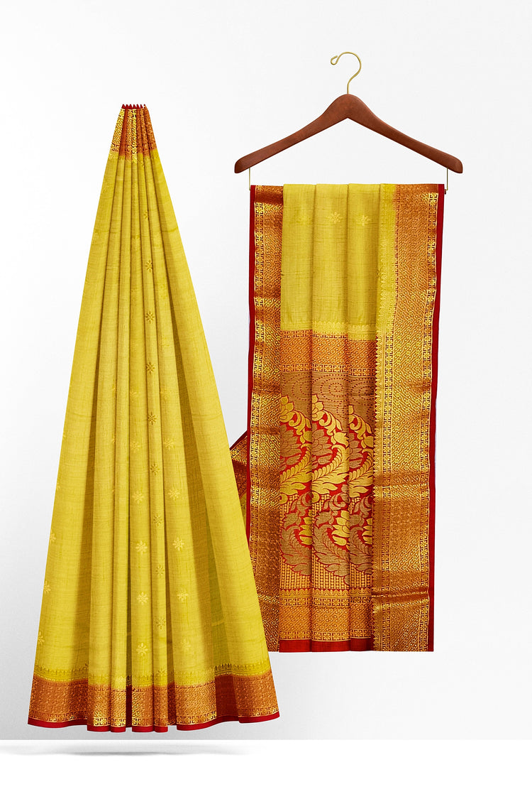 Mustard Golden Red Silk Saree