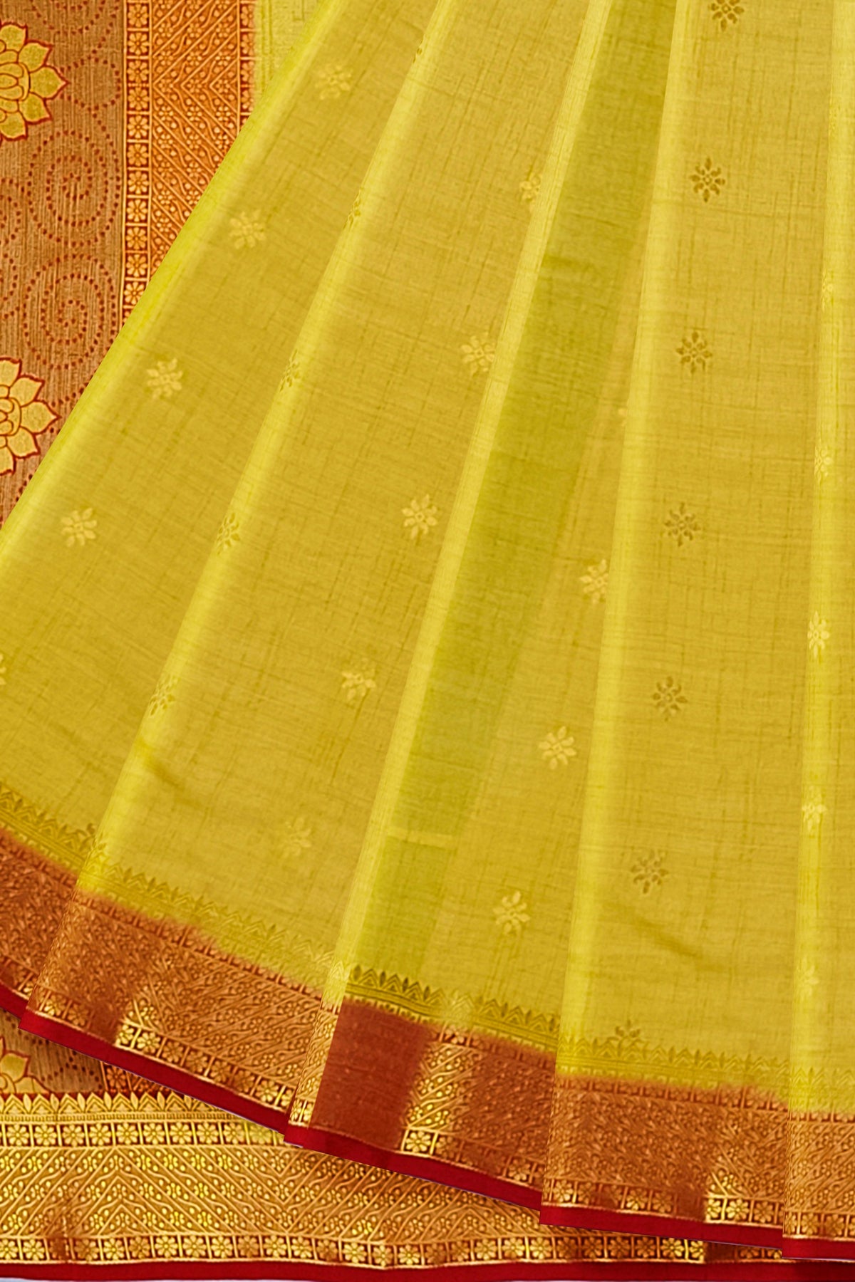 Mustard Golden Red Silk Saree