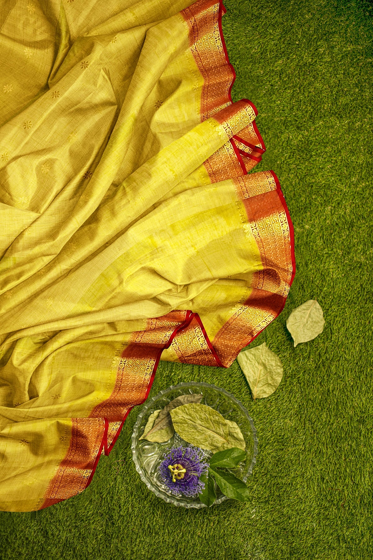 Mustard Golden Red Silk Saree