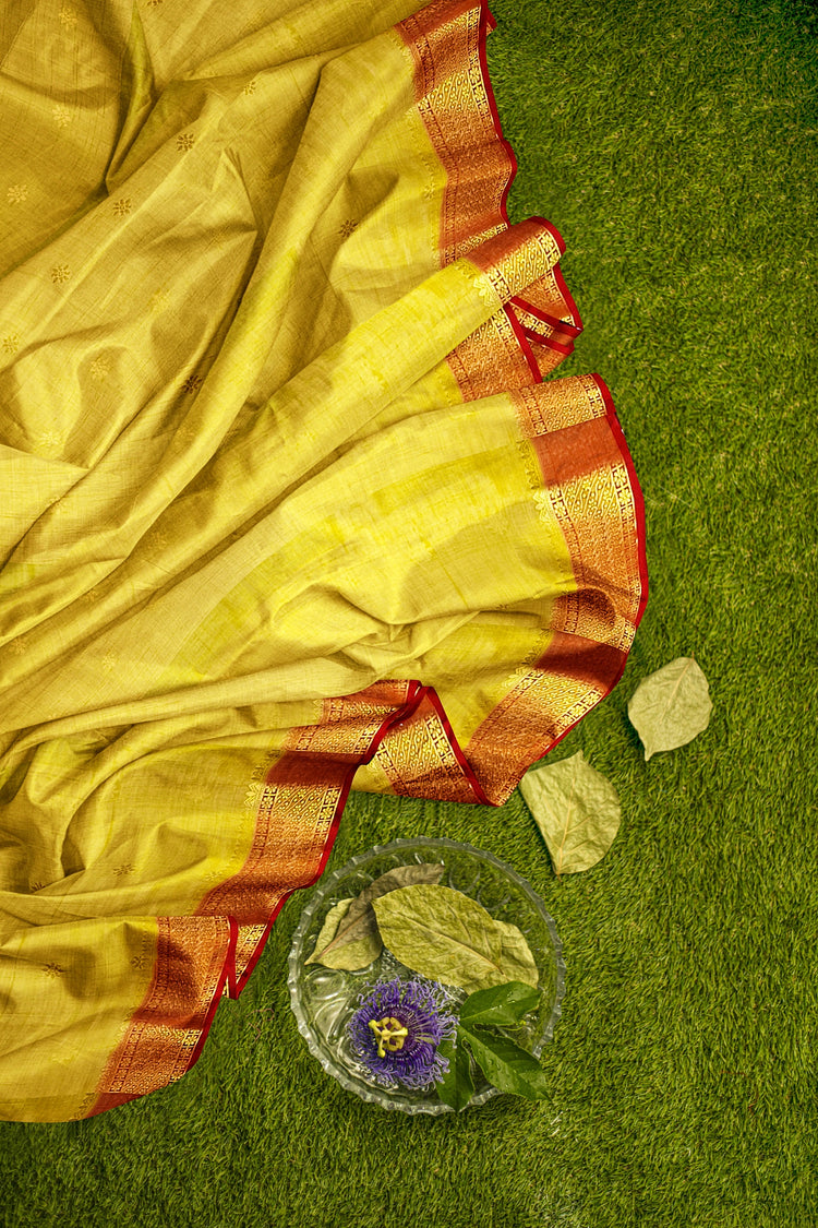 Mustard Golden Red Silk Saree