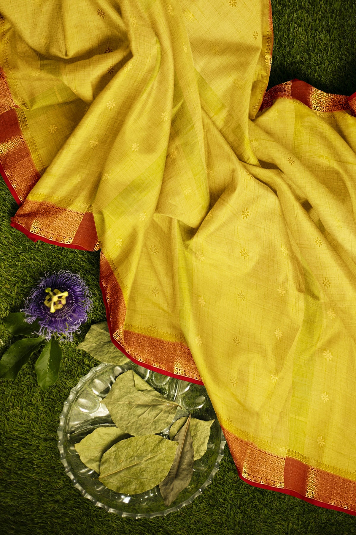 Mustard Golden Red Silk Saree