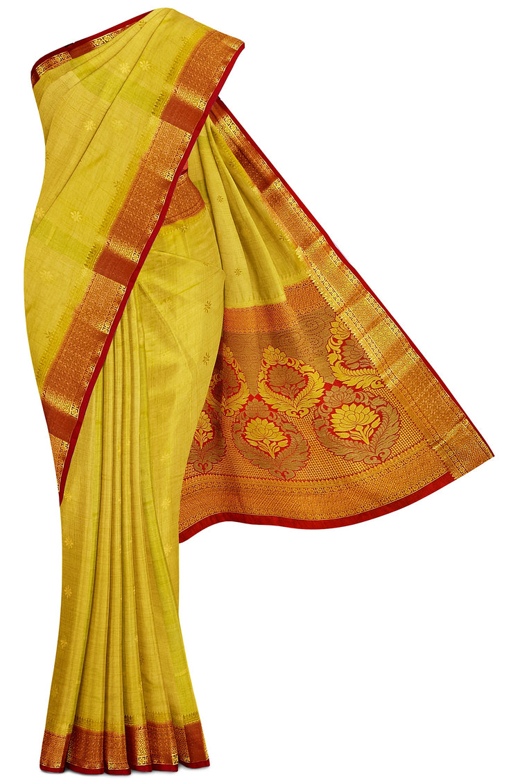 Mustard Golden Red Silk Saree