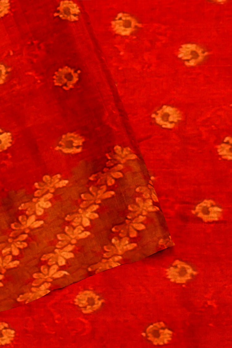 Mustard Red Peacock Silk Saree