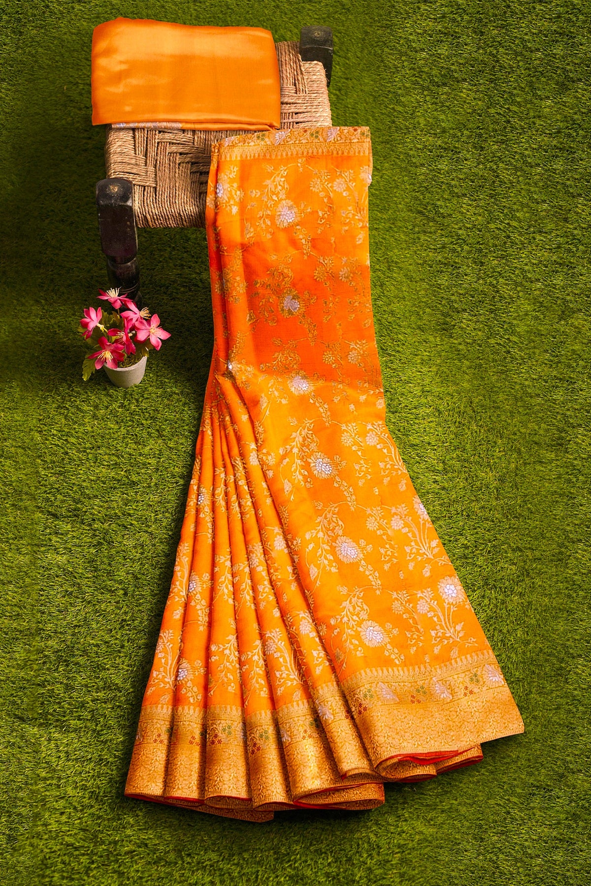 Orange Sona-Rupa Meenakari Banarasi Saree