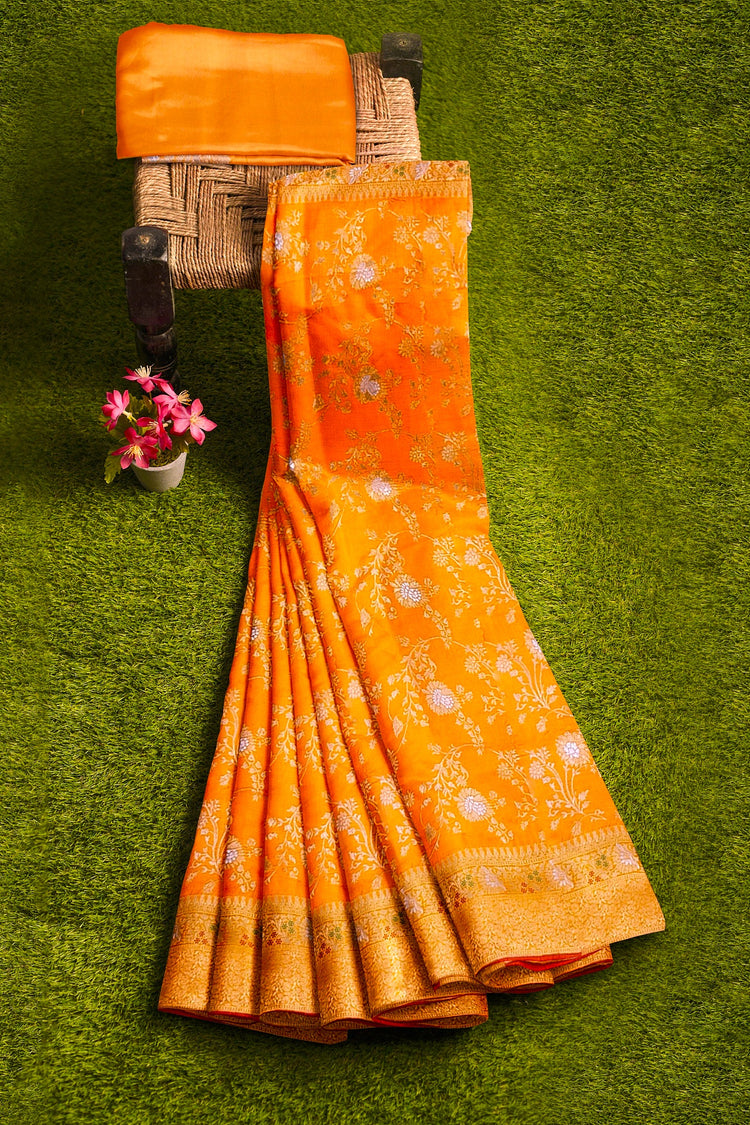 Orange Sona-Rupa Meenakari Banarasi Saree
