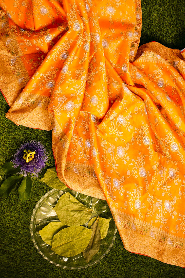 Orange Sona-Rupa Meenakari Banarasi Saree