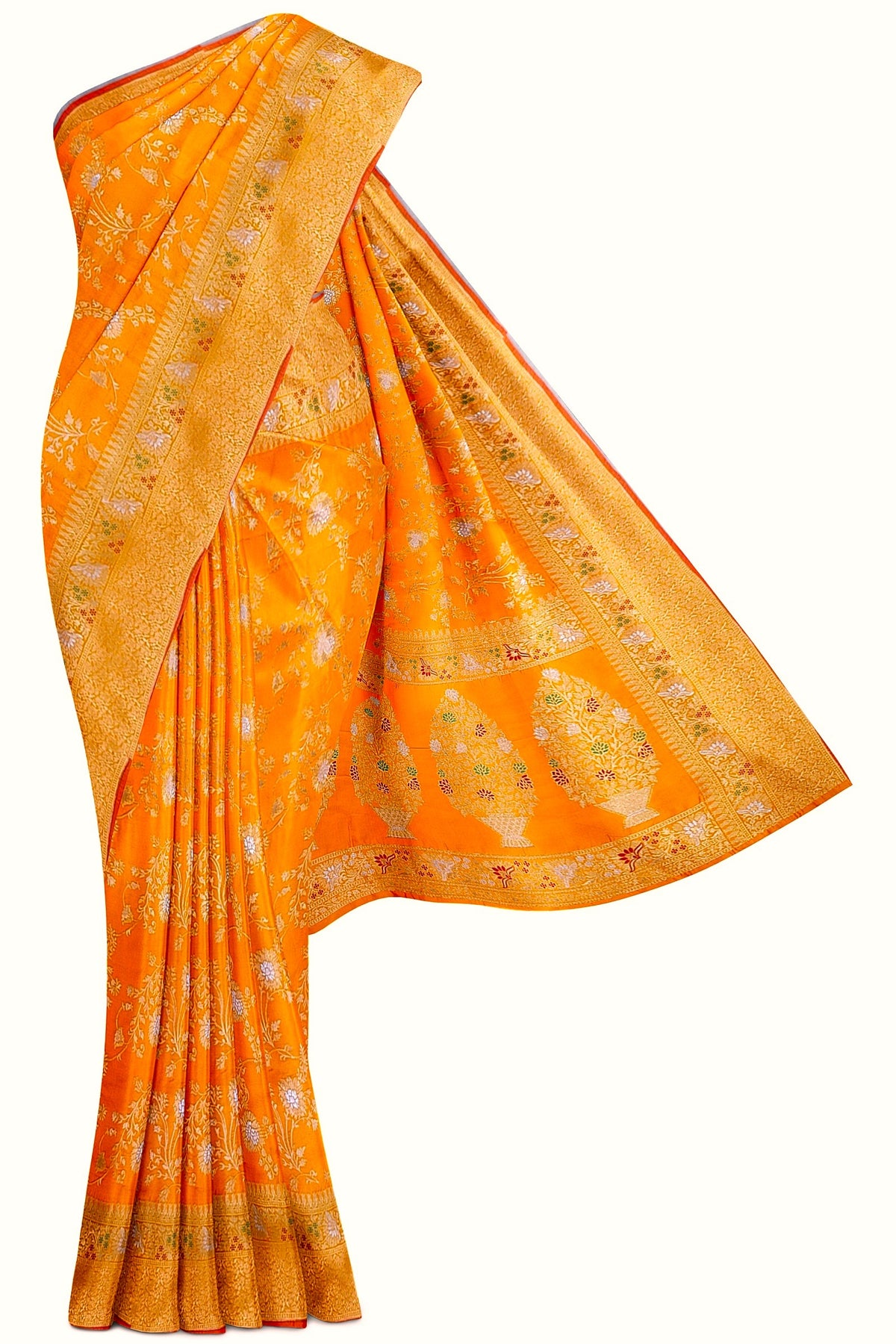 Orange Sona-Rupa Meenakari Banarasi Saree