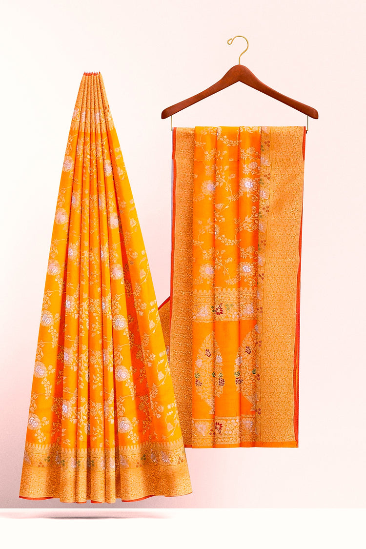 Orange Sona-Rupa Meenakari Banarasi Saree