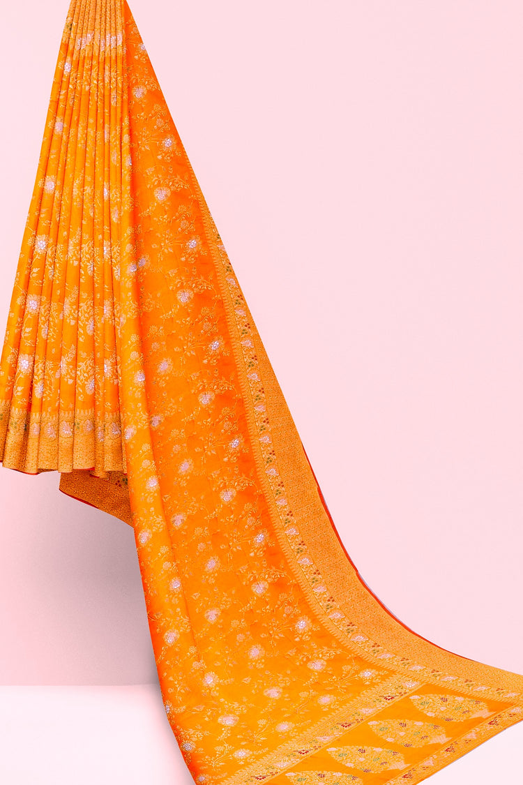Orange Sona-Rupa Meenakari Banarasi Saree