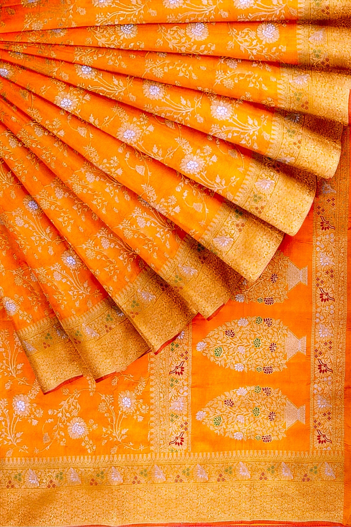 Orange Sona-Rupa Meenakari Banarasi Saree