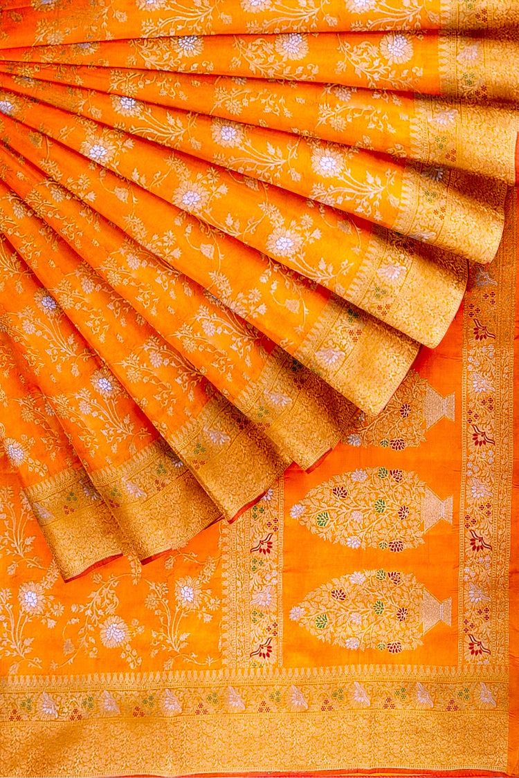 Orange Sona-Rupa Meenakari Banarasi Saree