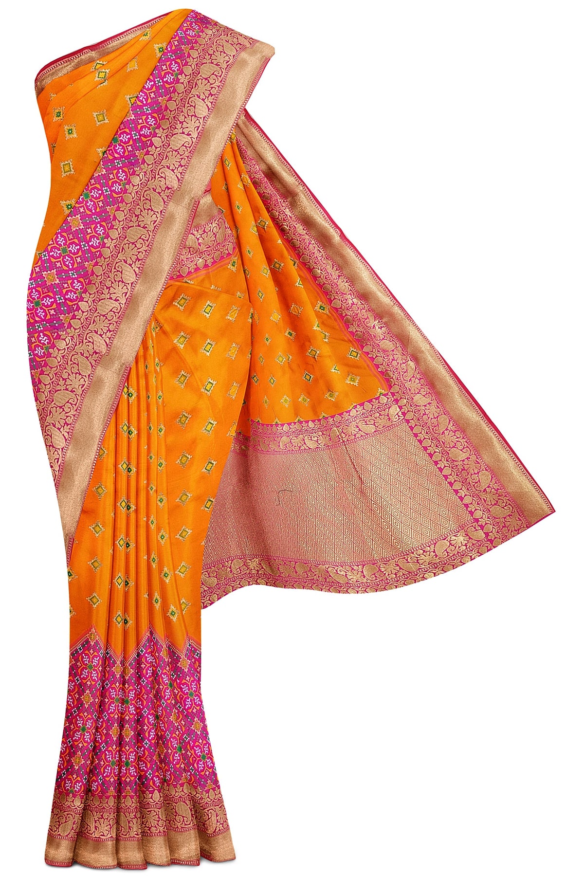 Orange Pink Patola Skirt Banarasi Silk Saree