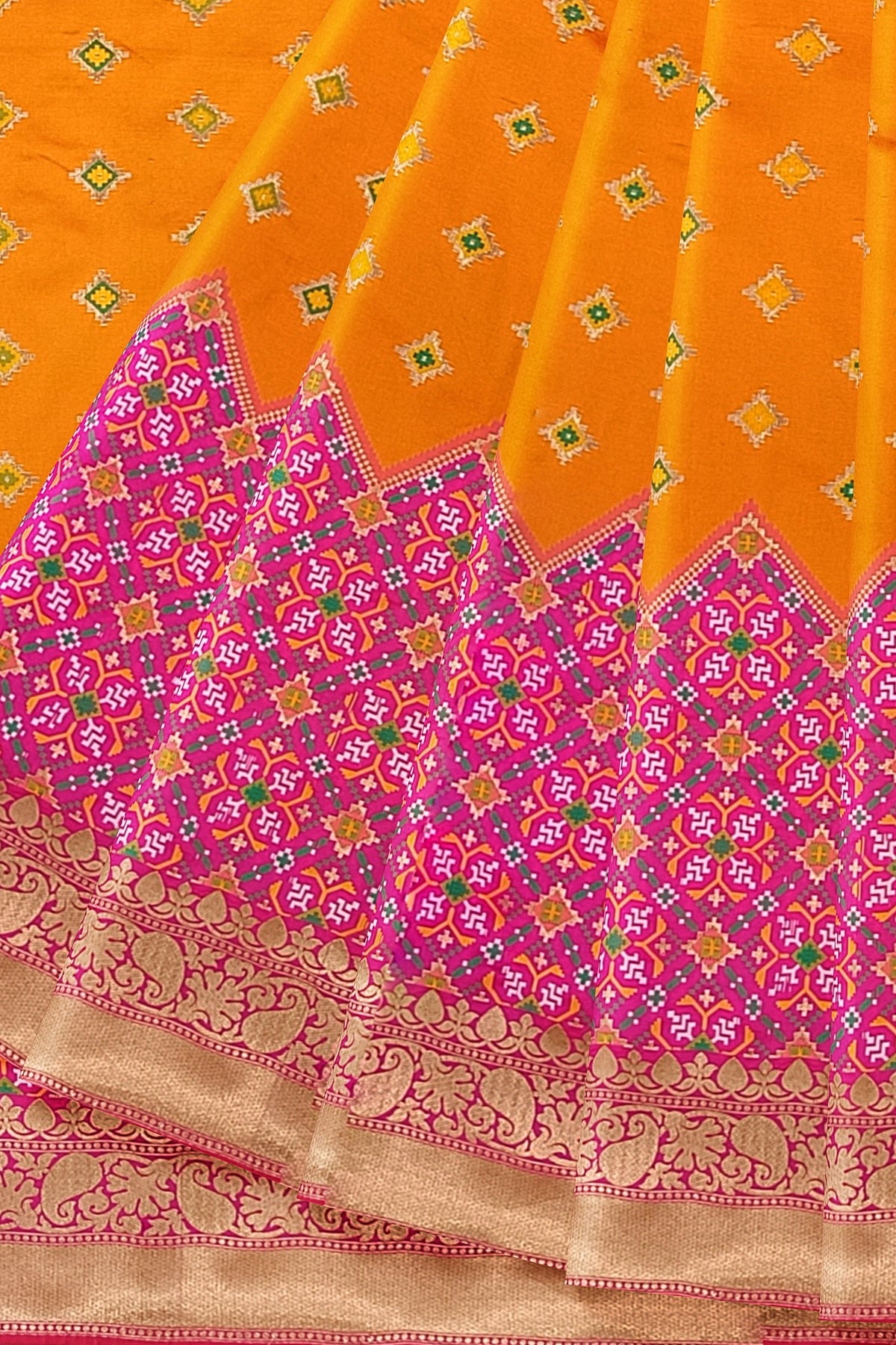 Orange Pink Patola Skirt Banarasi Silk Saree