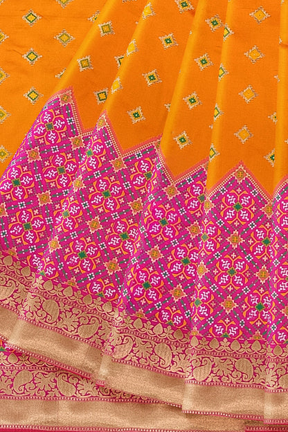 Orange Pink Patola Skirt Banarasi Silk Saree