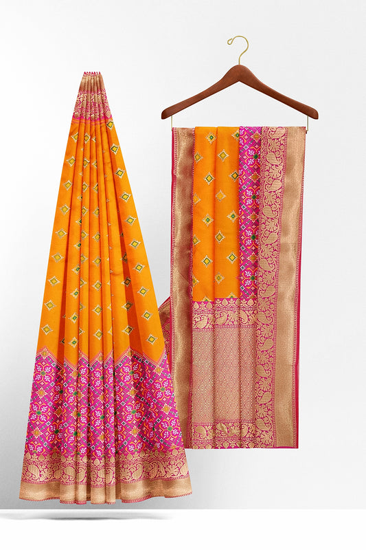 Orange Pink Patola Skirt Banarasi Silk Saree