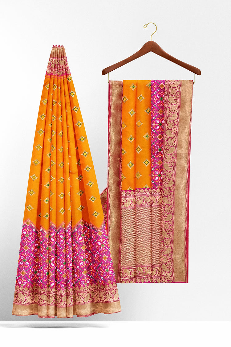 Orange Pink Patola Skirt Banarasi Silk Saree