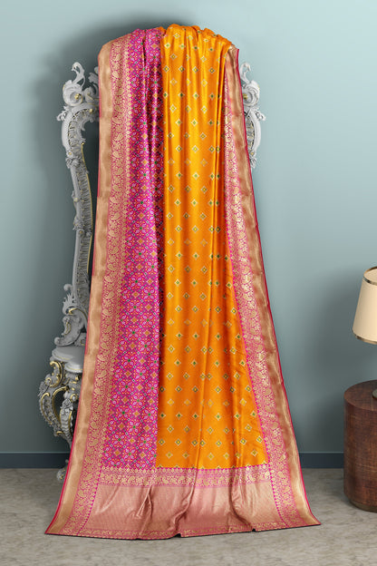 Orange Pink Patola Skirt Banarasi Silk Saree