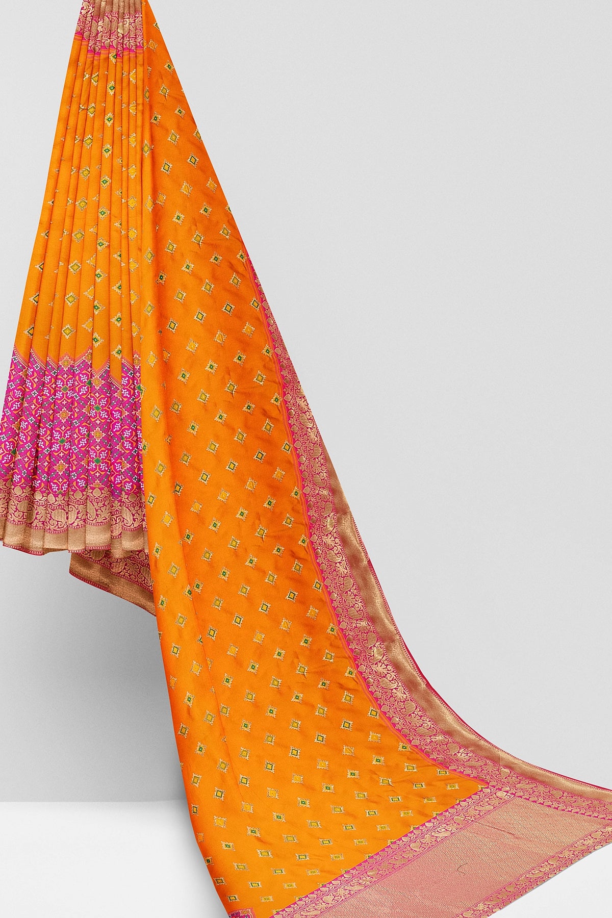 Orange Pink Patola Skirt Banarasi Silk Saree