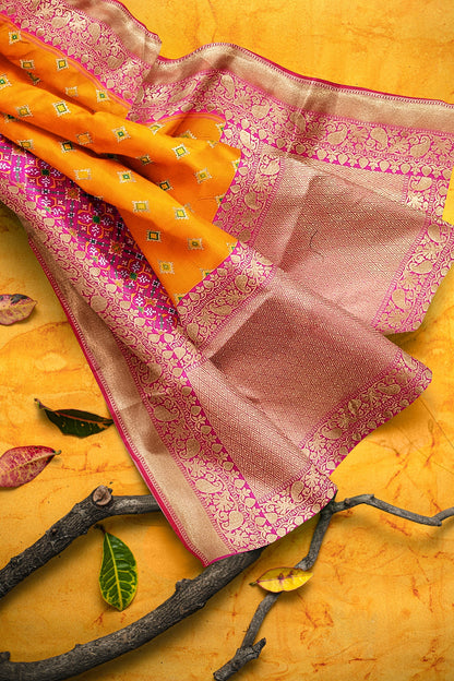 Orange Pink Patola Skirt Banarasi Silk Saree