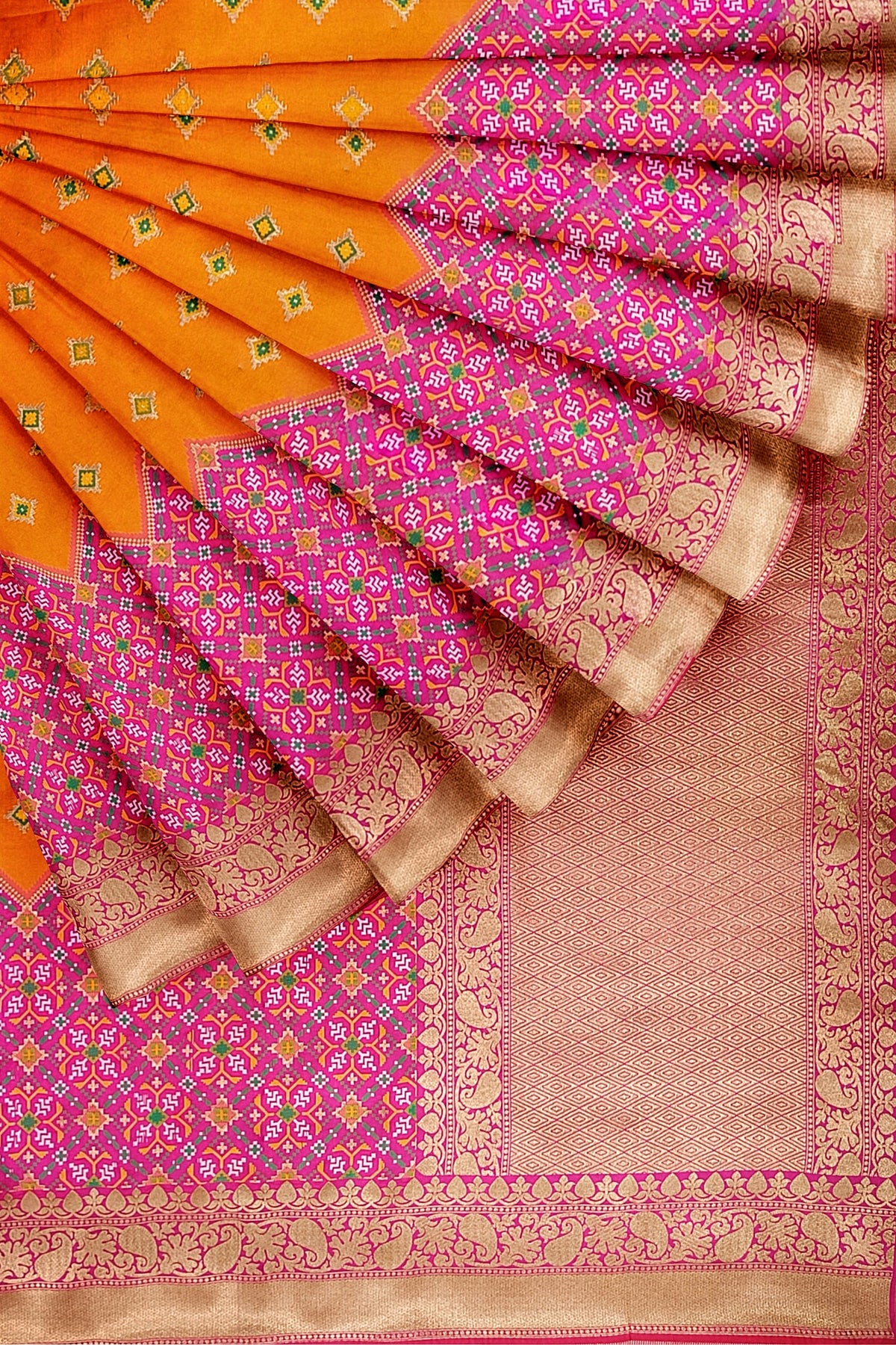 Orange Pink Patola Skirt Banarasi Silk Saree