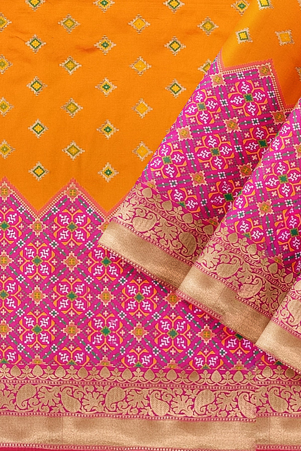 Orange Pink Patola Skirt Banarasi Silk Saree
