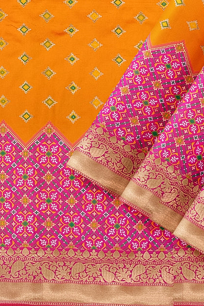 Orange Pink Patola Skirt Banarasi Silk Saree