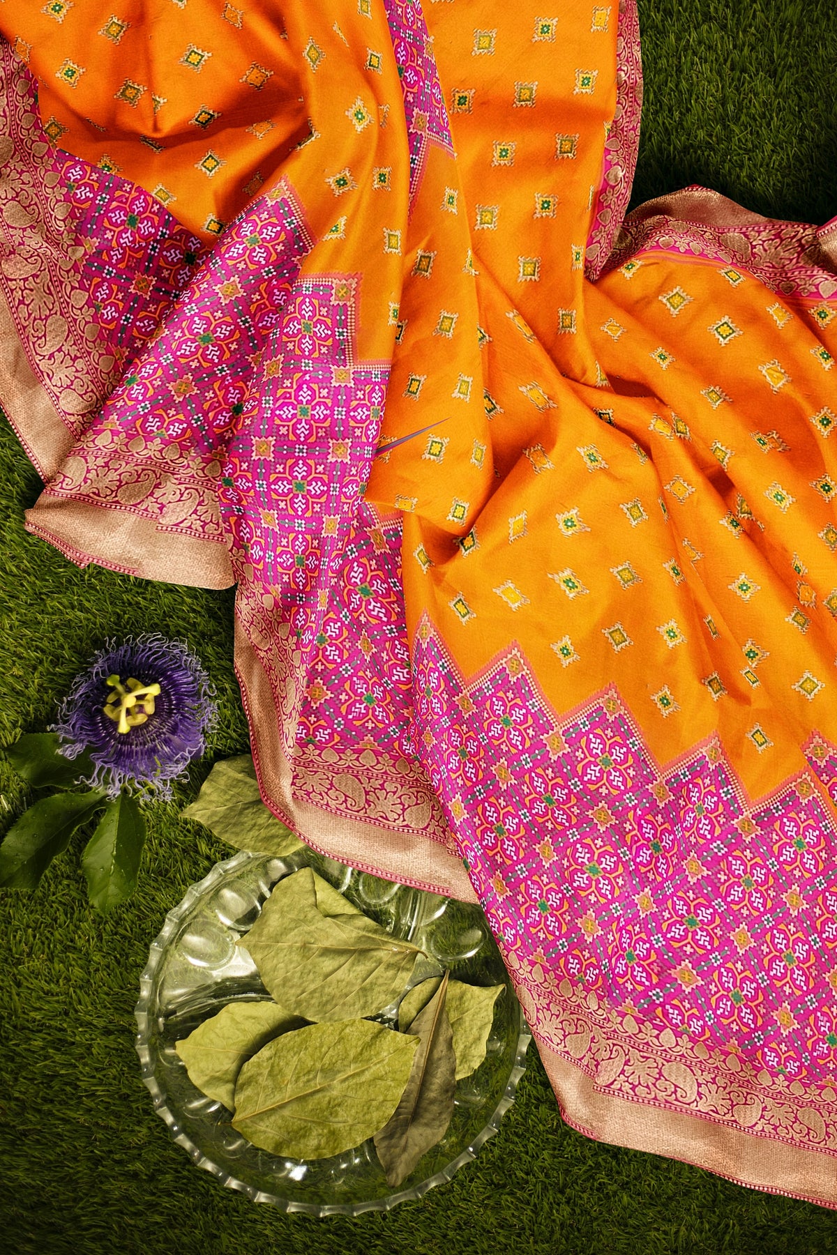 Orange Pink Patola Skirt Banarasi Silk Saree