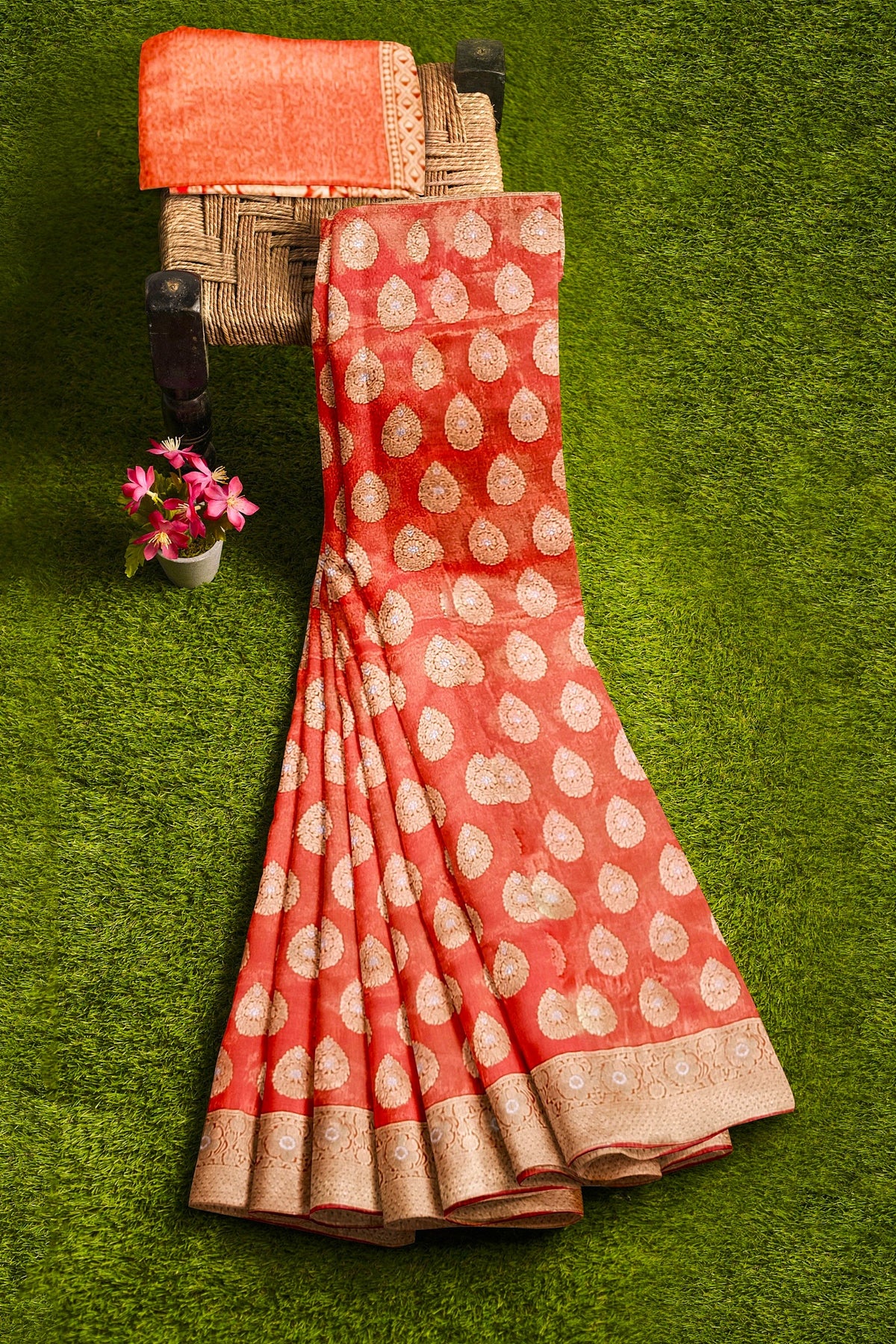 Orange Tishu Sona Rupa Banarasi Silk Saree