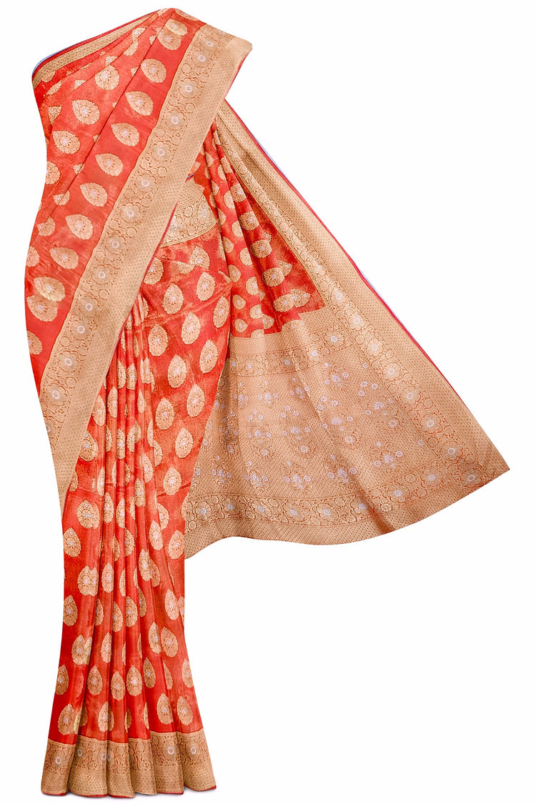 Orange Tishu Sona Rupa Banarasi Silk Saree