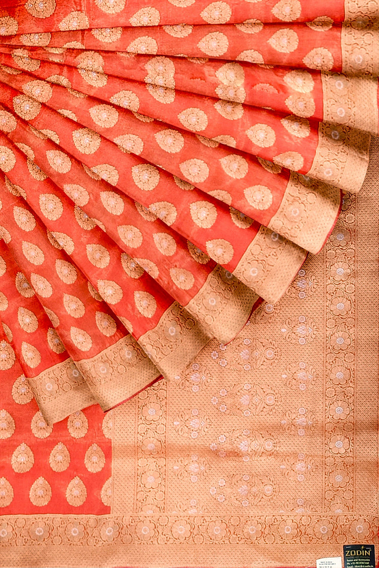 Orange Tishu Sona Rupa Banarasi Silk Saree