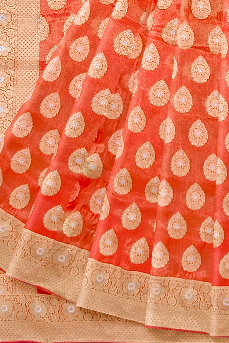 Orange Tishu Sona Rupa Banarasi Silk Saree