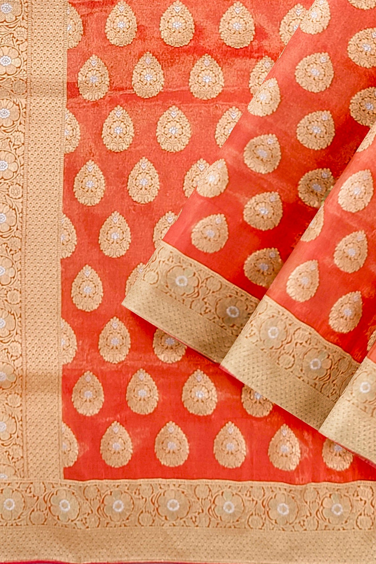 Orange Tishu Sona Rupa Banarasi Silk Saree