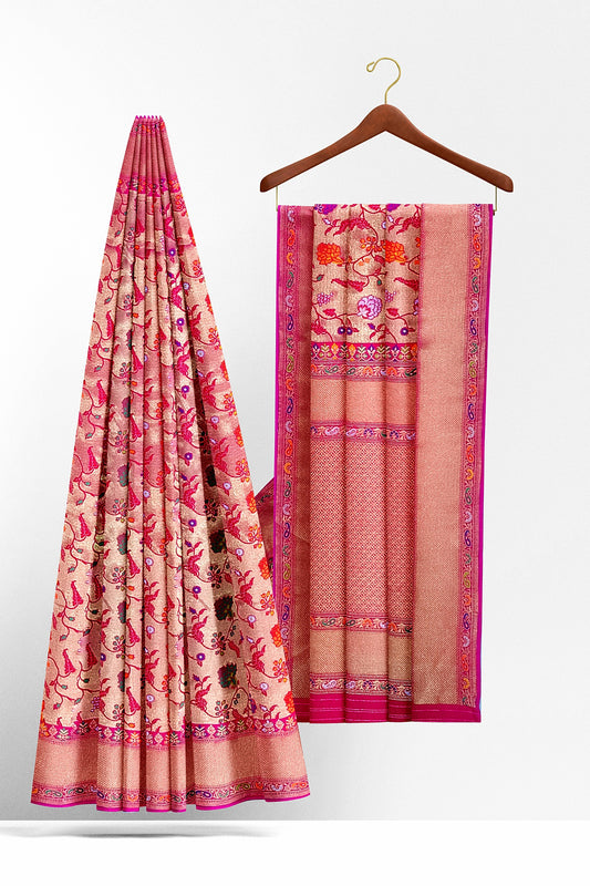 Pink Floral Tishu Meenakari Paithani Inspired Banarasi Silk Saree