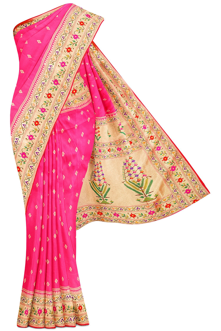 Pink Banarasi Paithani Inspired Border & Pallu Silk Saree