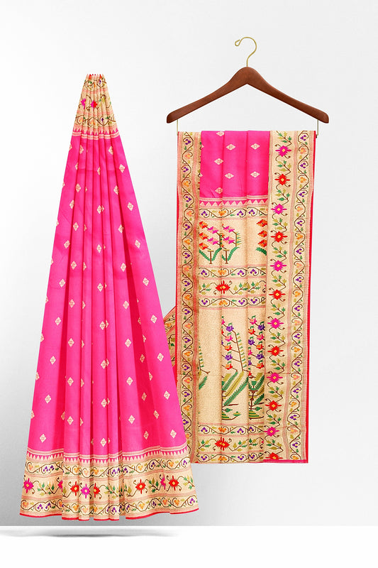 Pink Banarasi Paithani Inspired Border & Pallu Silk Saree