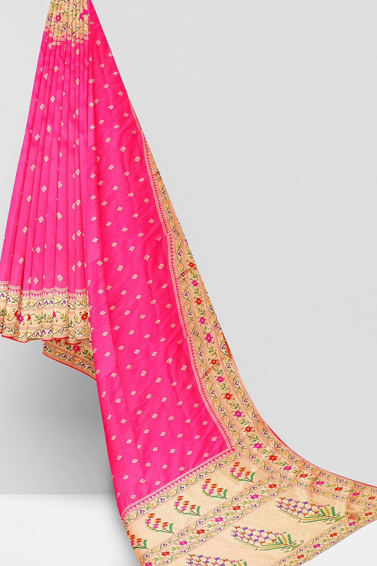 Pink Banarasi Paithani Inspired Border & Pallu Silk Saree