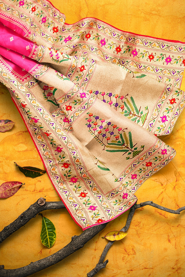 Pink Banarasi Paithani Inspired Border & Pallu Silk Saree