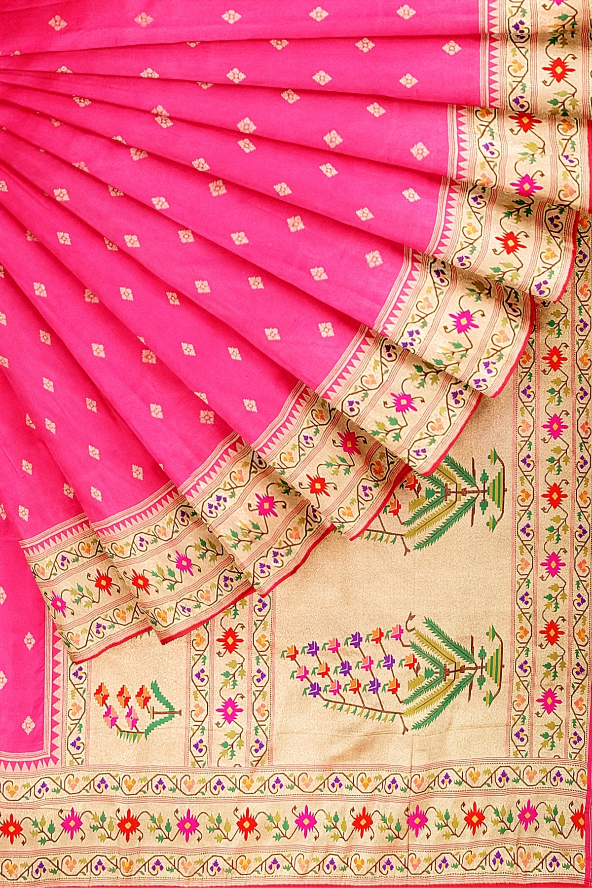 Pink Banarasi Paithani Inspired Border & Pallu Silk Saree