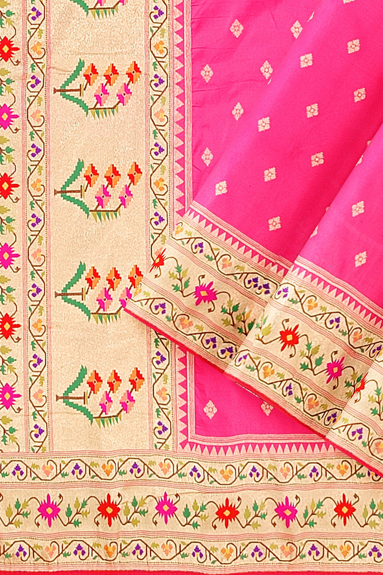 Pink Banarasi Paithani Inspired Border & Pallu Silk Saree